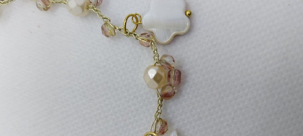 Beige crystal bead anklet with moon, star & round charms
