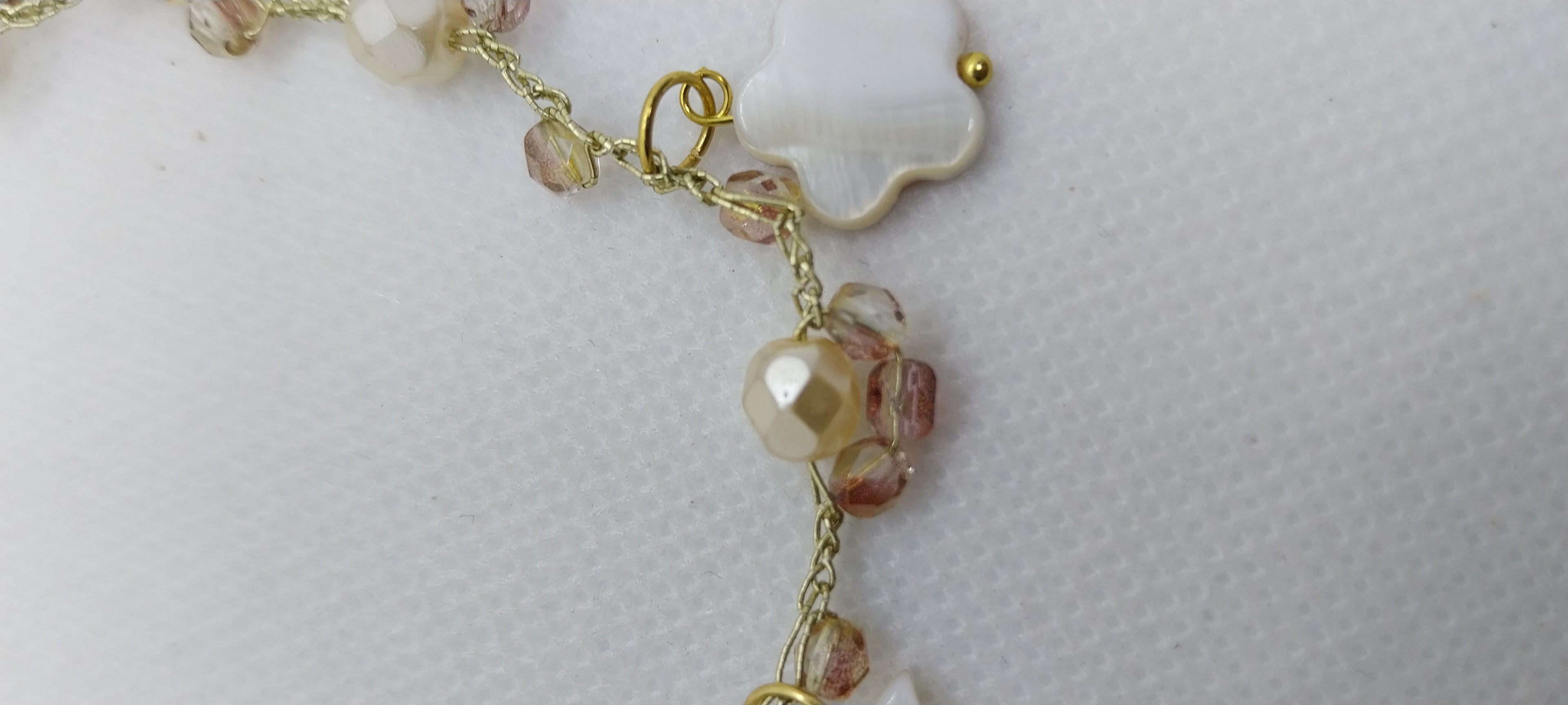 Beige crystal bead anklet with moon, star & round charms
