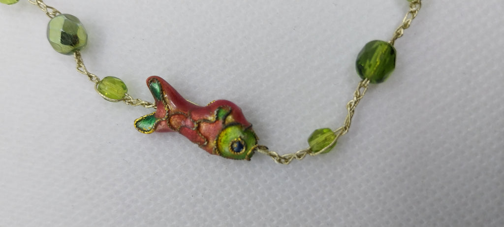 Green crystal bead anklet & orange and green fish bead