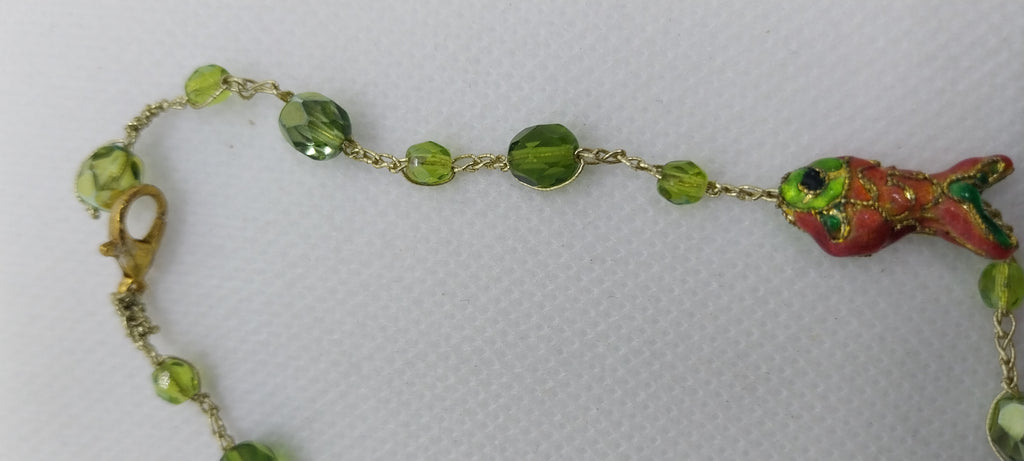 Green crystal bead anklet & orange and green fish bead