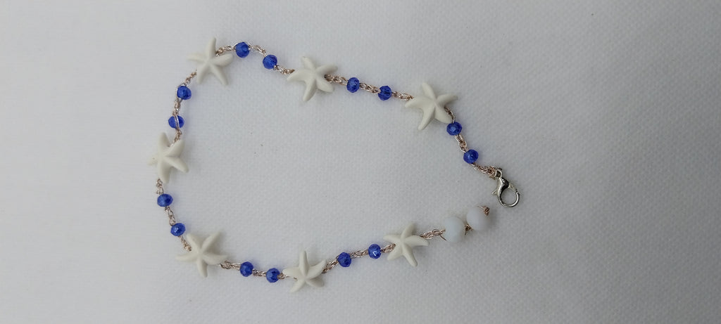 Blue Shell & Bead Ankle Bracelet