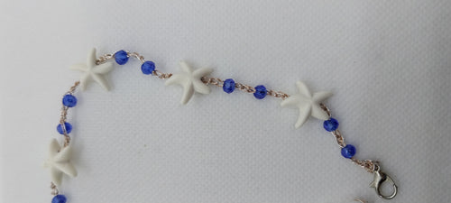 Bracelet cheville coquillage bleu – Bijou plage artisanal fait main