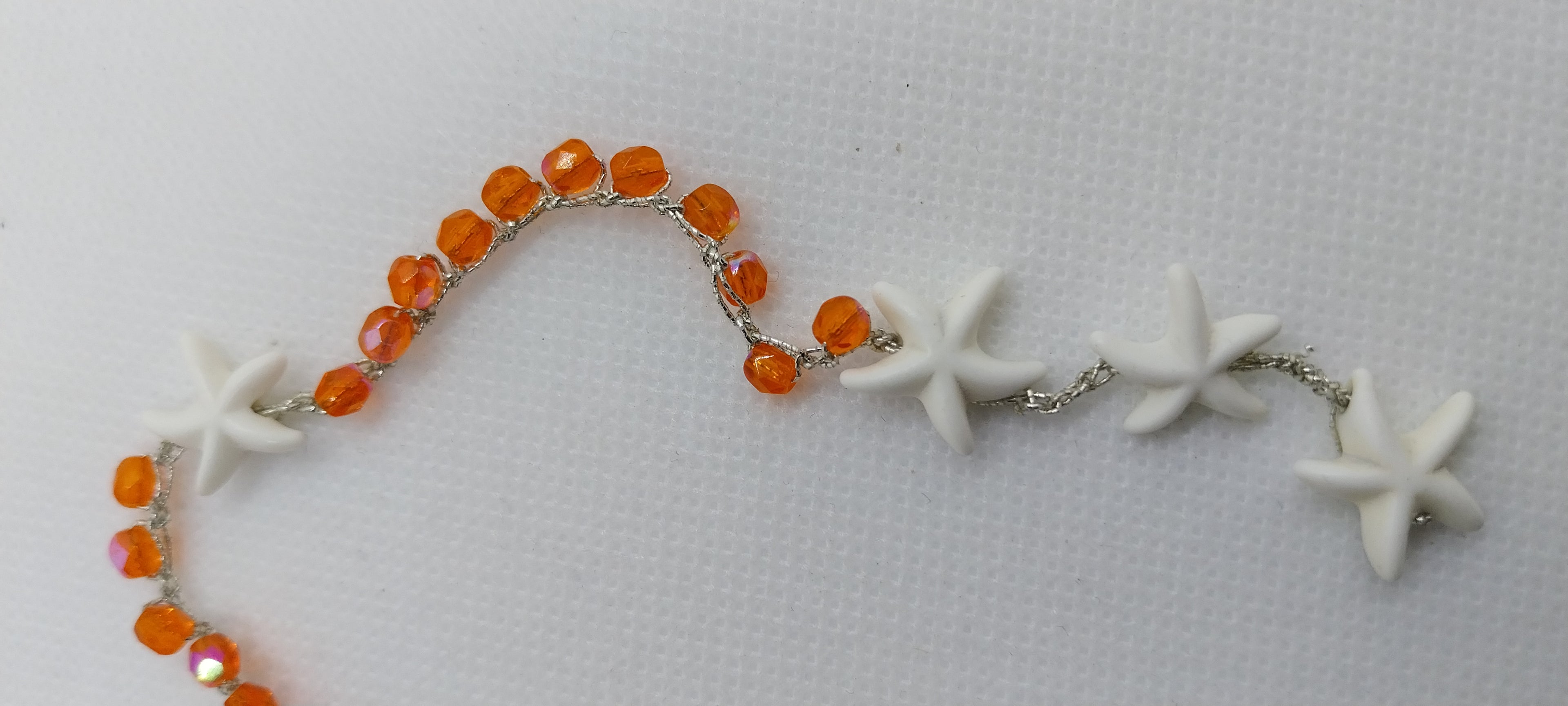 Orange Crystal Bead & Shell Anklet