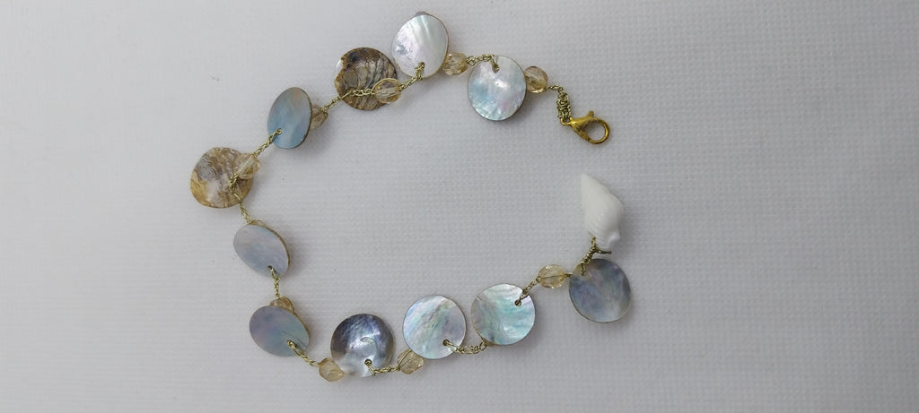 Shell & large crystal bead ankle bracelet