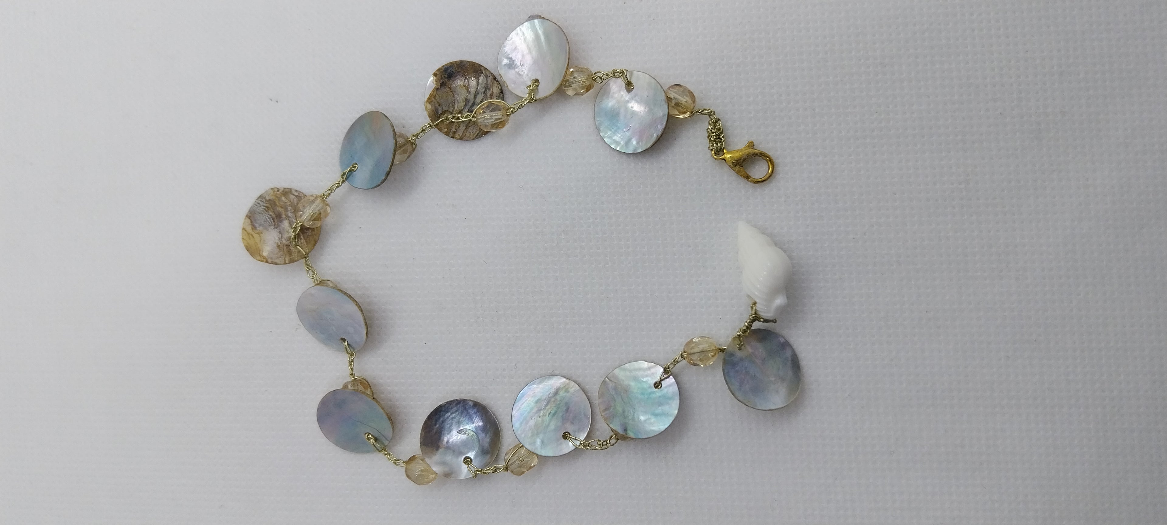 Shell & large crystal bead ankle bracelet