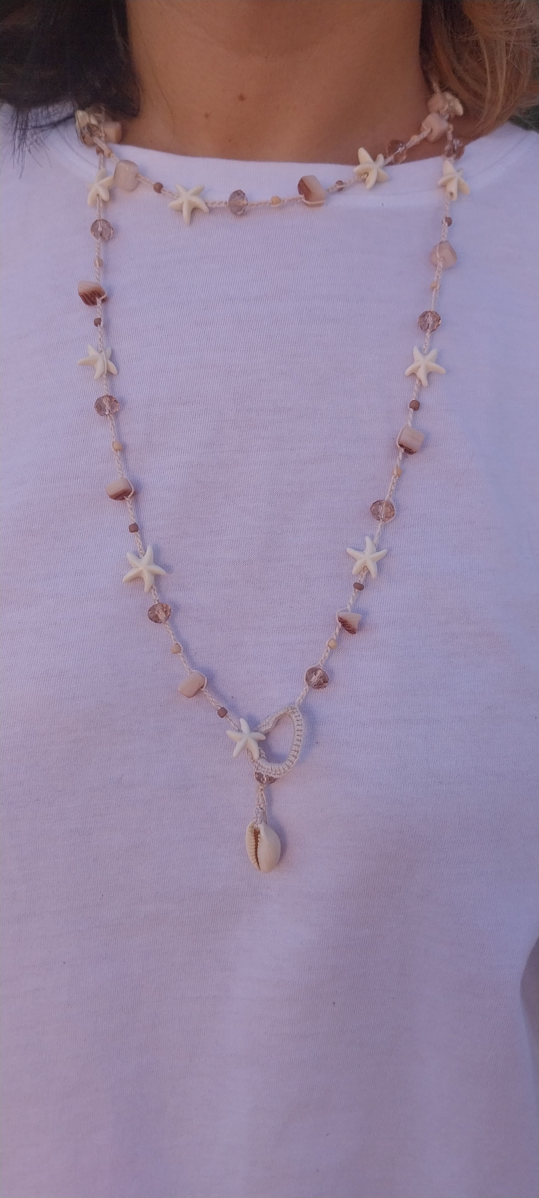 Cotton Thread Necklace – Bohemian Beads & Shells, Sea-inspired