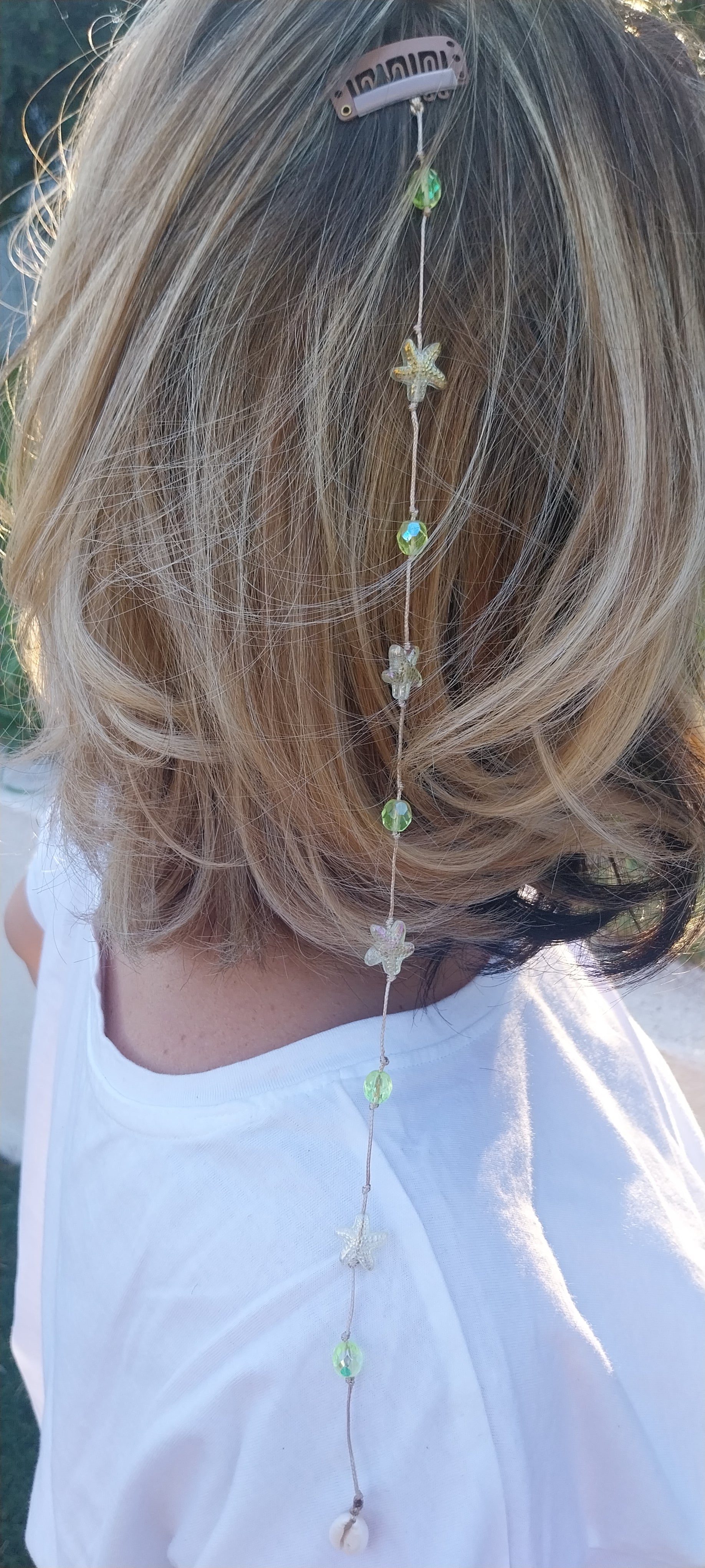 Bijou de cheveux coquillage jaune et perle cristal jaune – Pince mèche