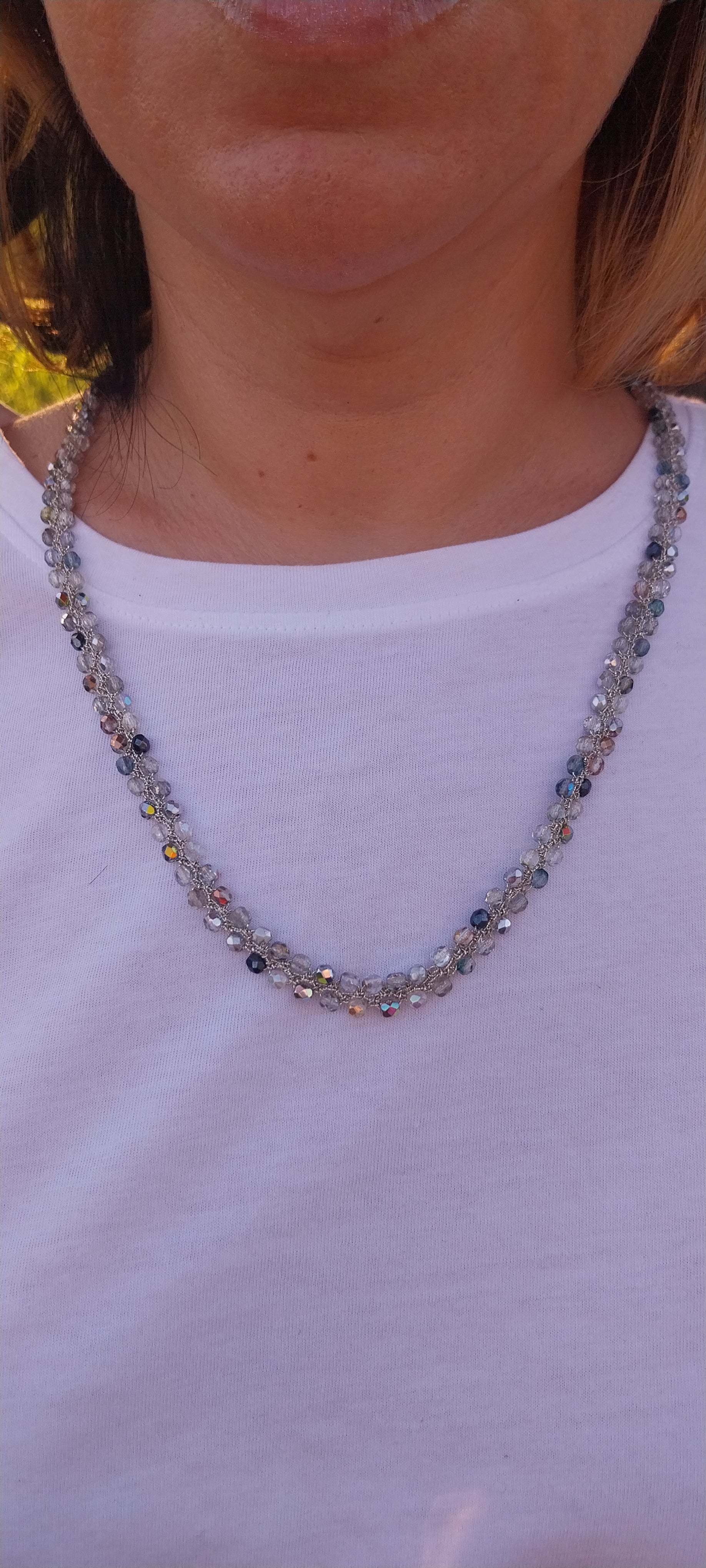 Petit Collier Bohème Cristaux Argentés