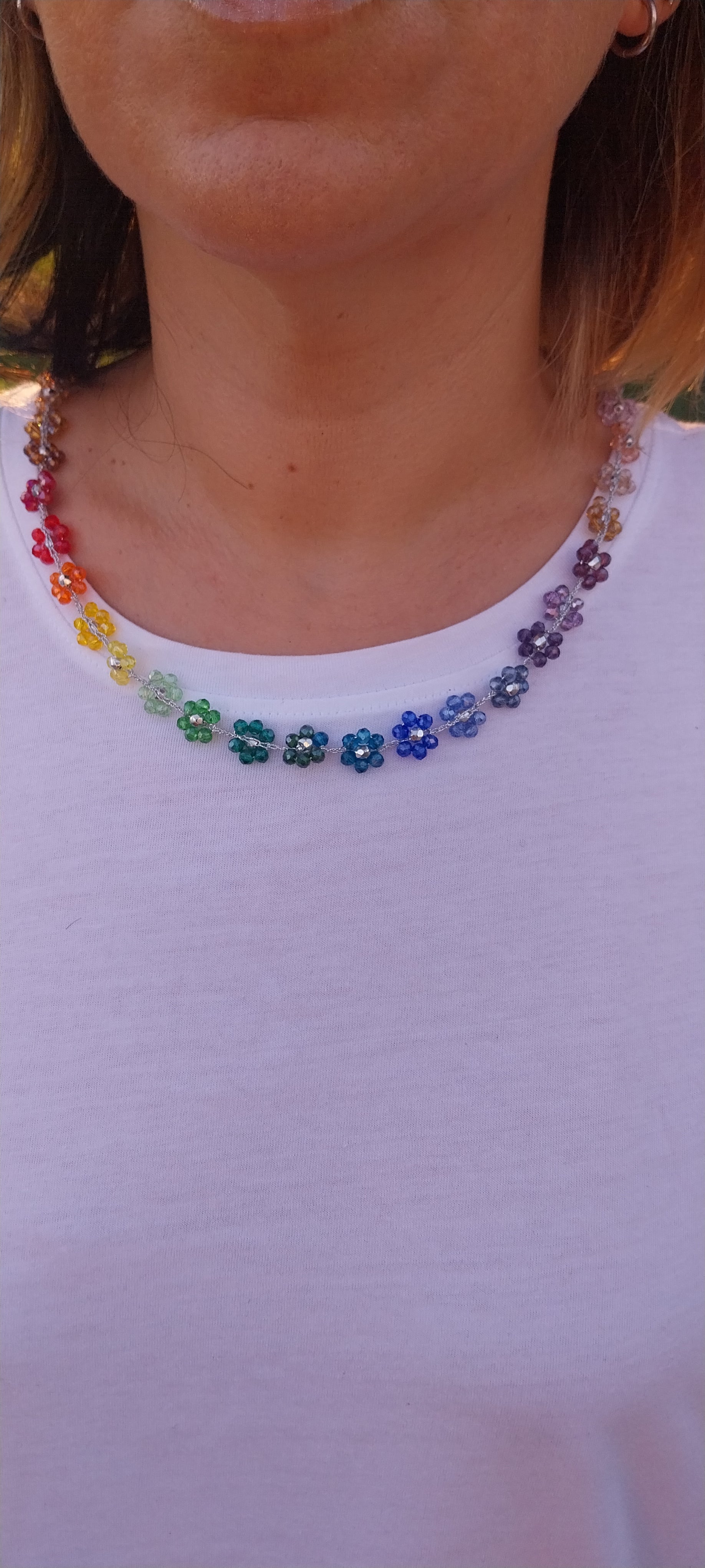 Small Rainbow Crystal Flower Necklace