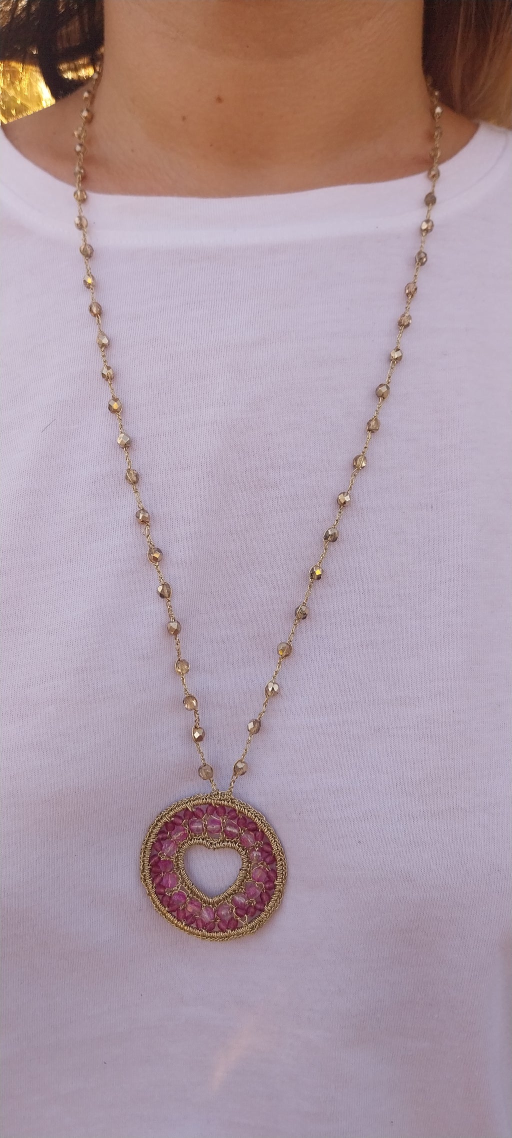 Gold Heart Round Mandala Pendant