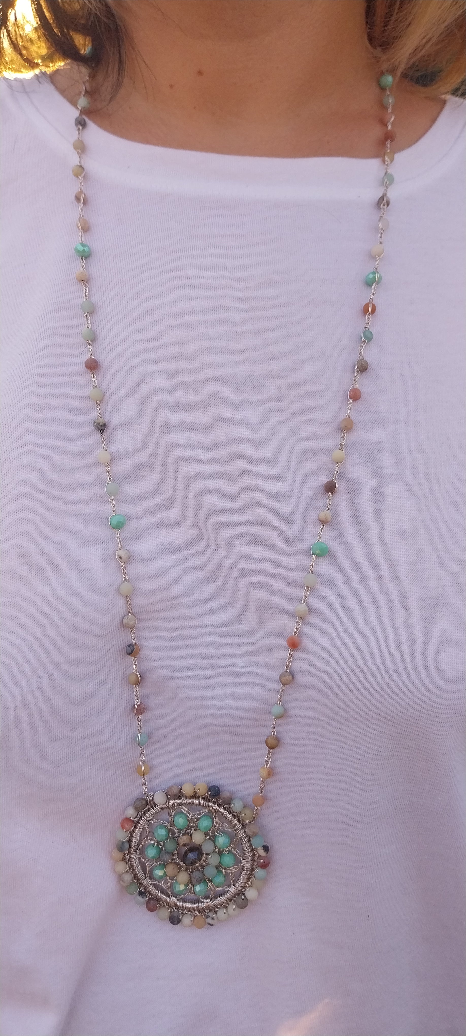 Frosted Amazonite Necklace & Silver Mandala Pendant