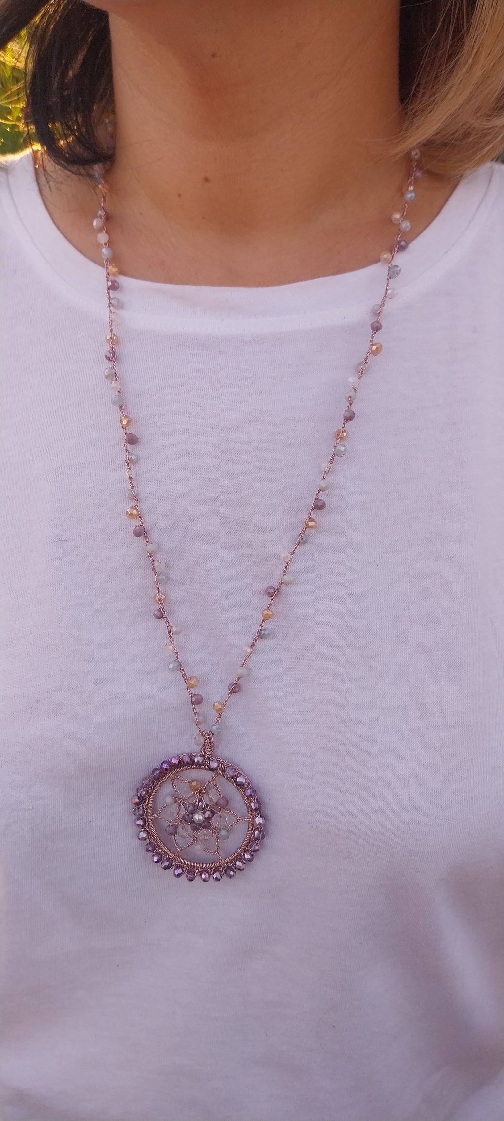 Collier Cristal Rose & Pendentif Mandala