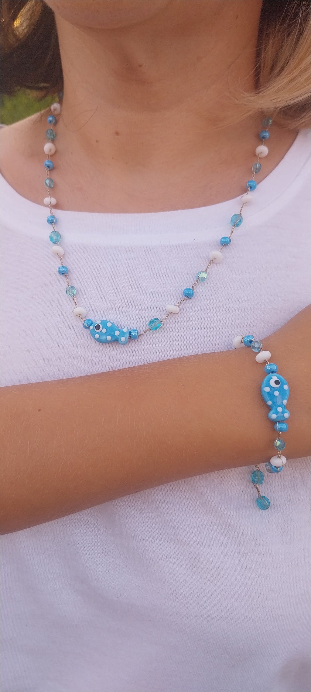 Ensemble Poisson Bleu Turquoise – Collier & Bracelet