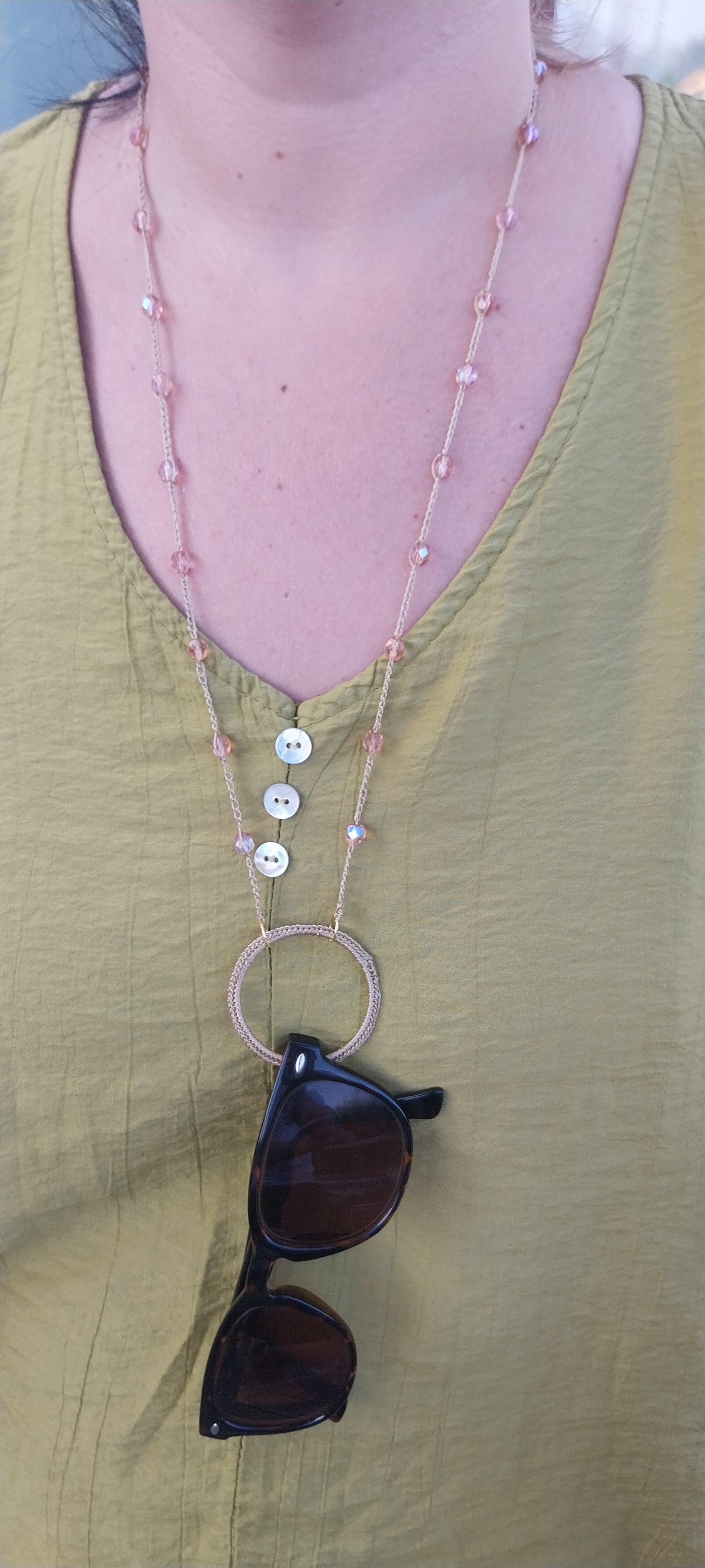 Porte-lunette perle cristal rose