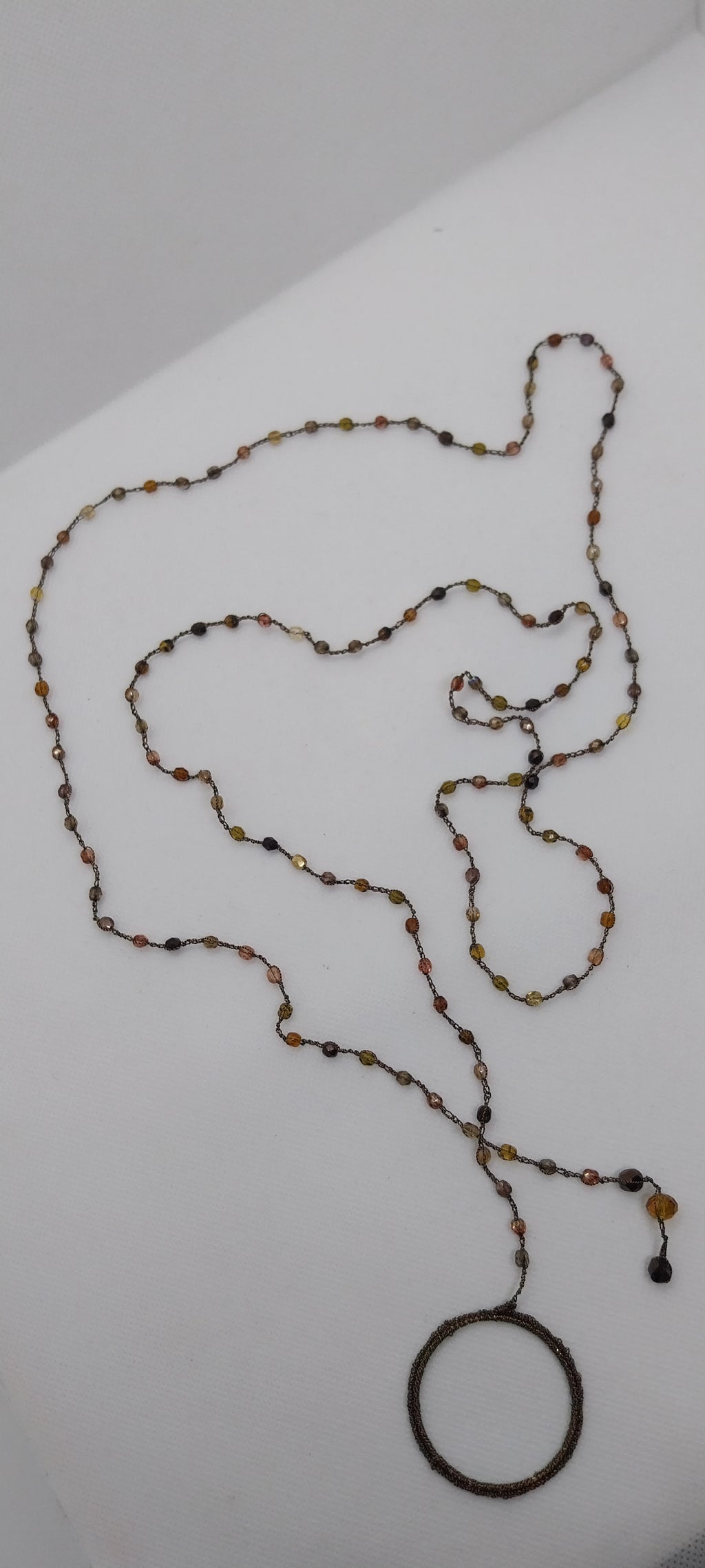 Sautoir perles cristal tons marron — fil marron brillant