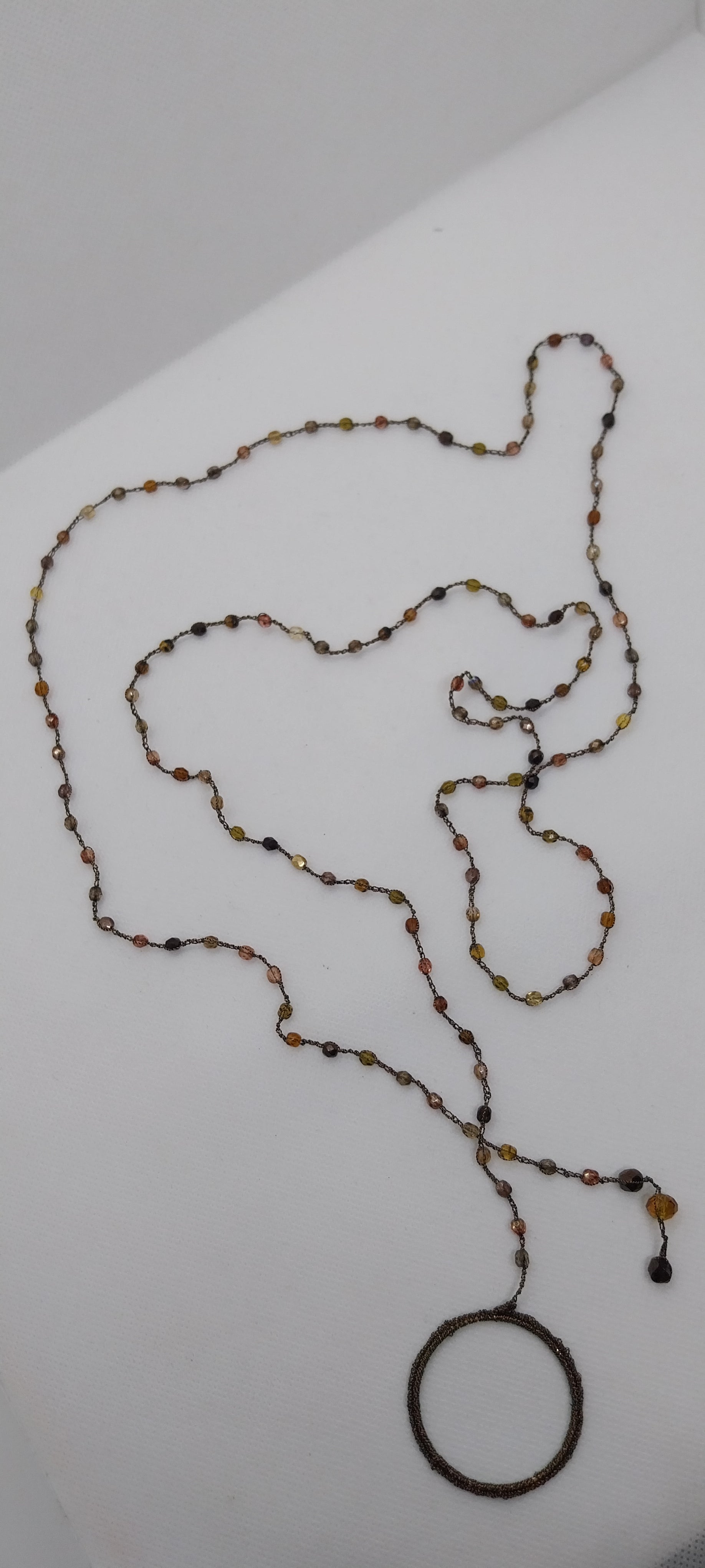 Sautoir perles cristal tons marron — fil marron brillant