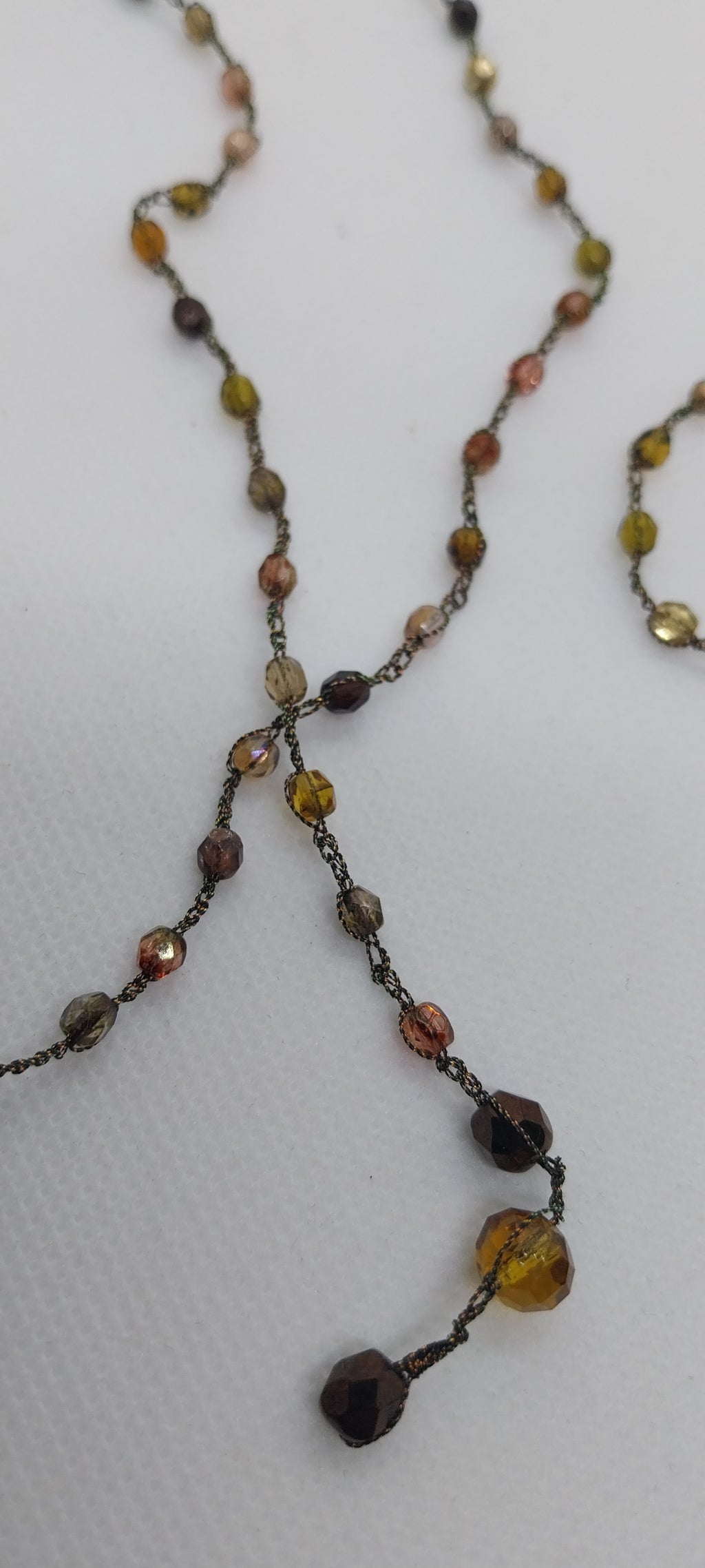 Sautoir perles cristal tons marron — fil marron brillant