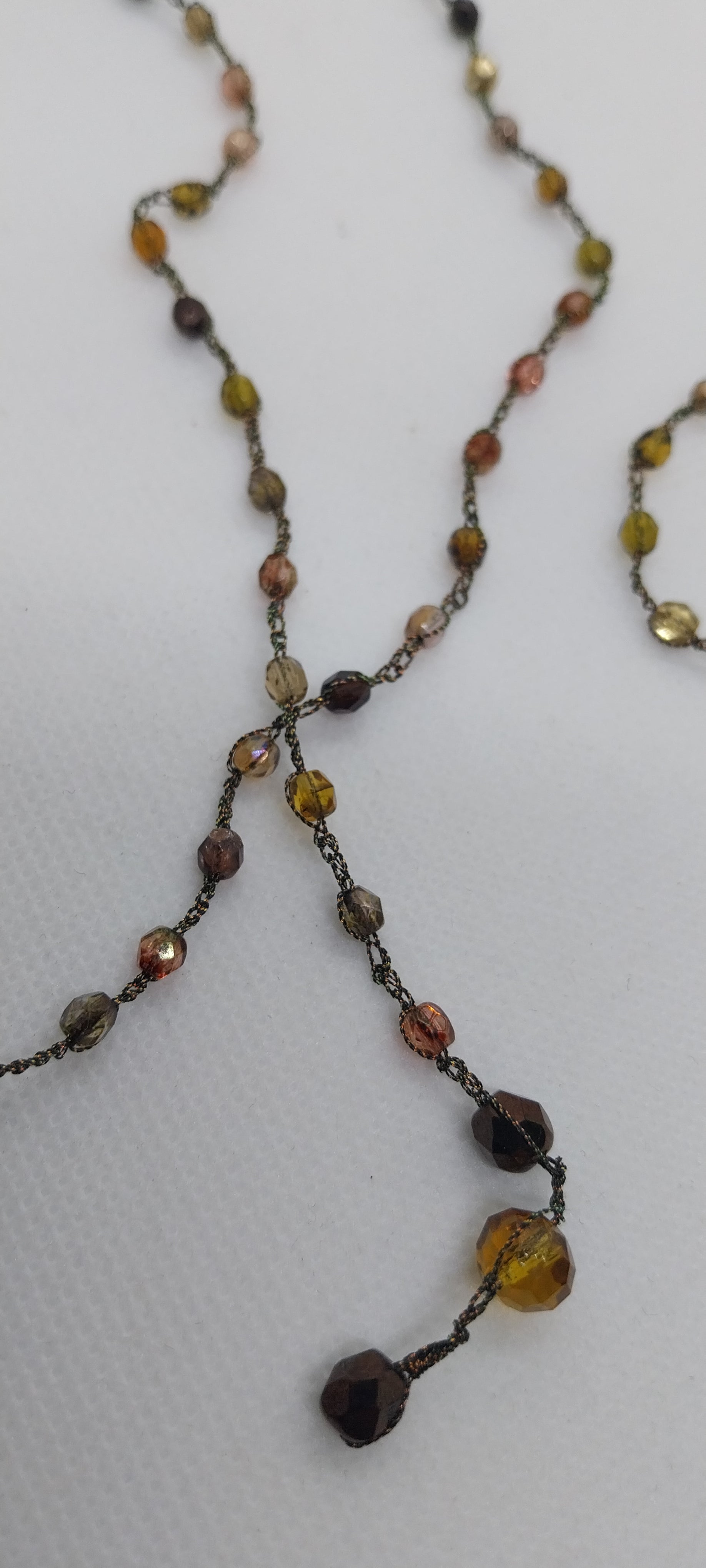 Sautoir perles cristal tons marron — fil marron brillant