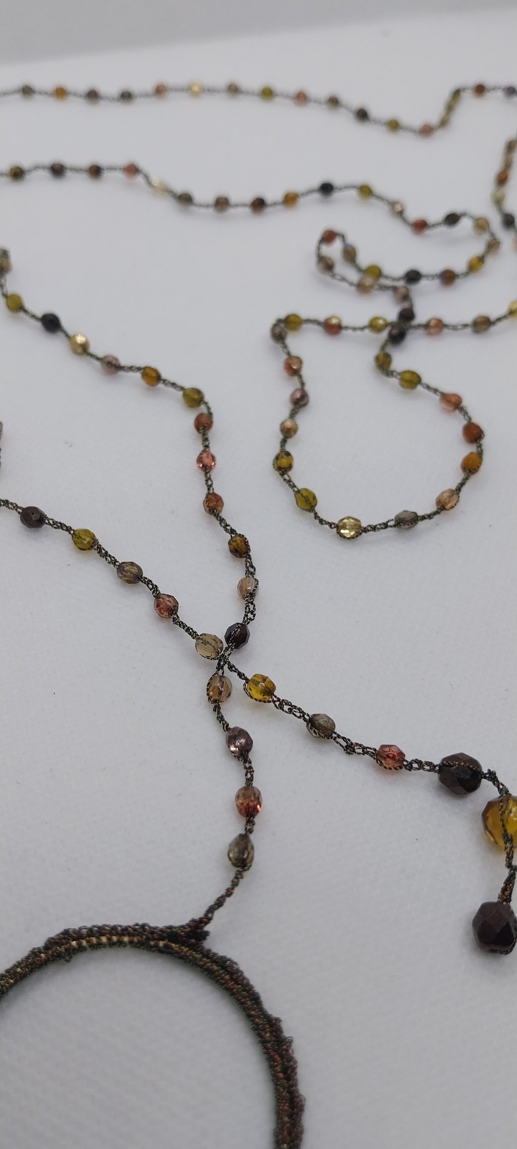 Sautoir perles cristal tons marron — fil marron brillant