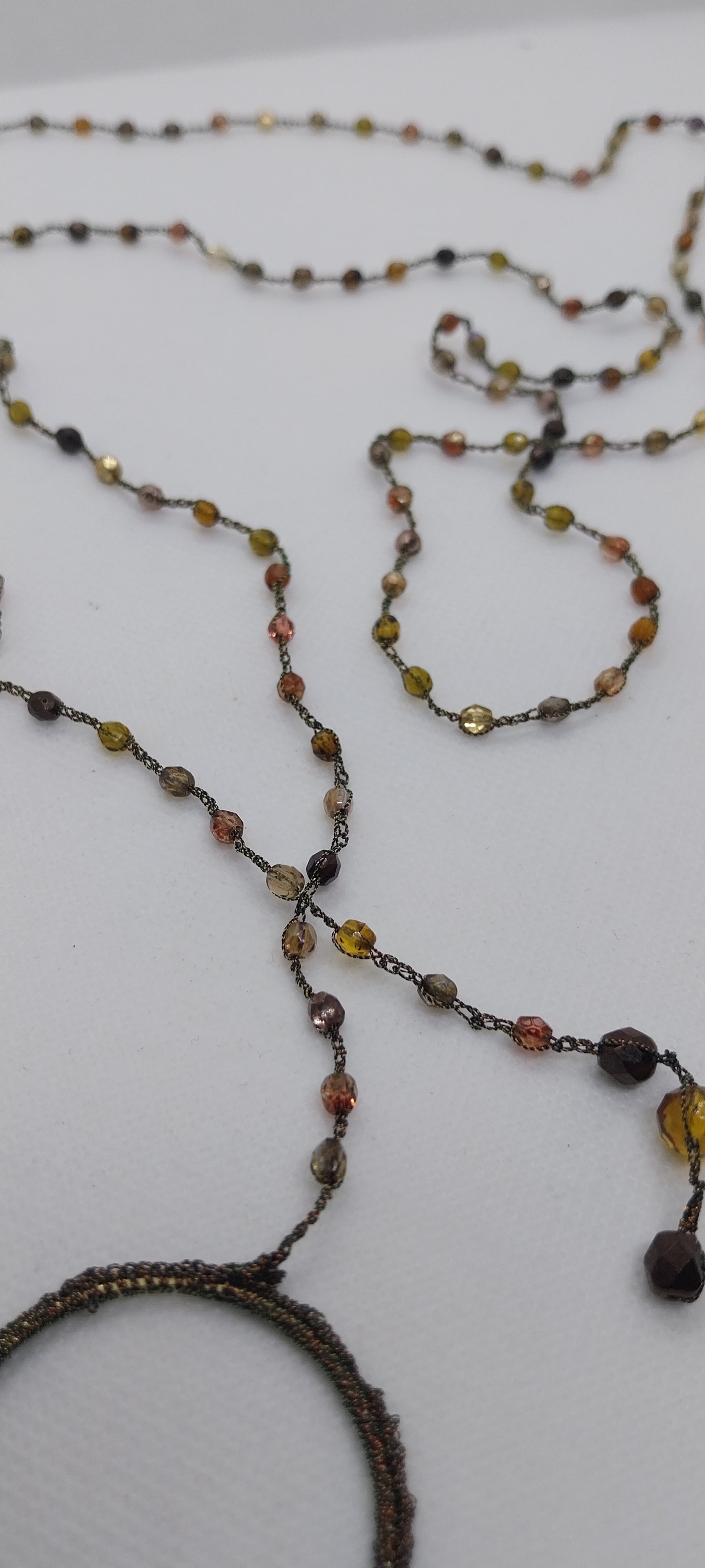 Sautoir perles cristal tons marron — fil marron brillant