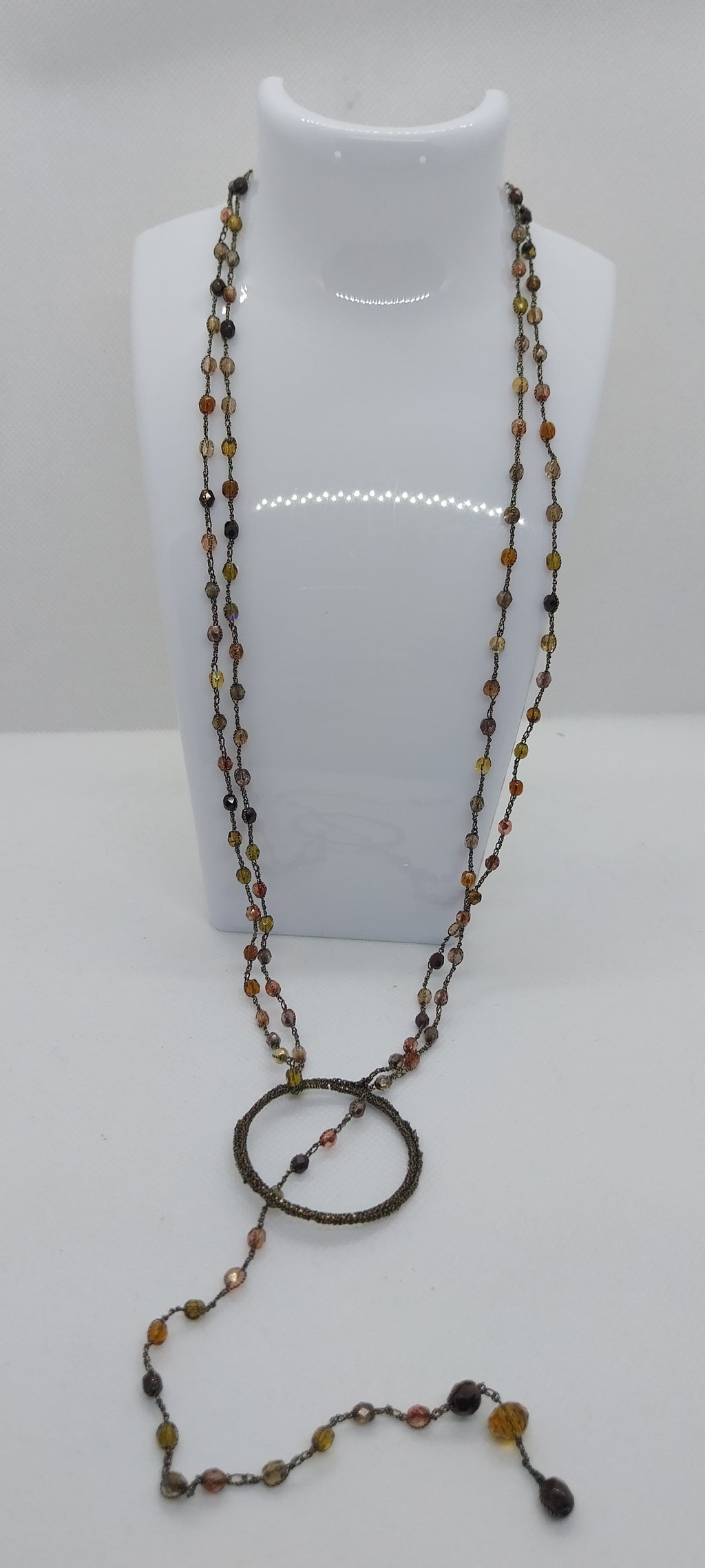 Sautoir perles cristal tons marron — fil marron brillant