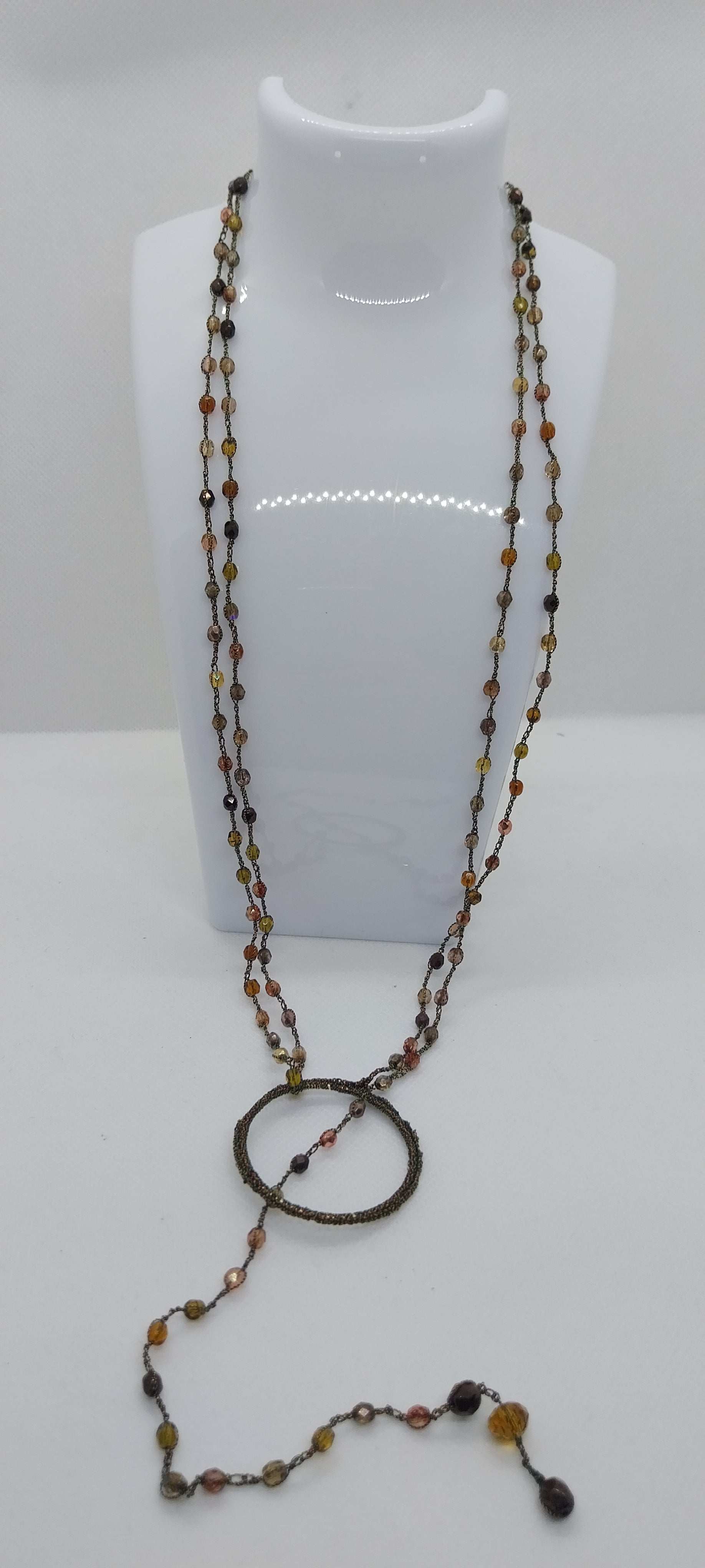 Sautoir perles cristal tons marron — fil marron brillant