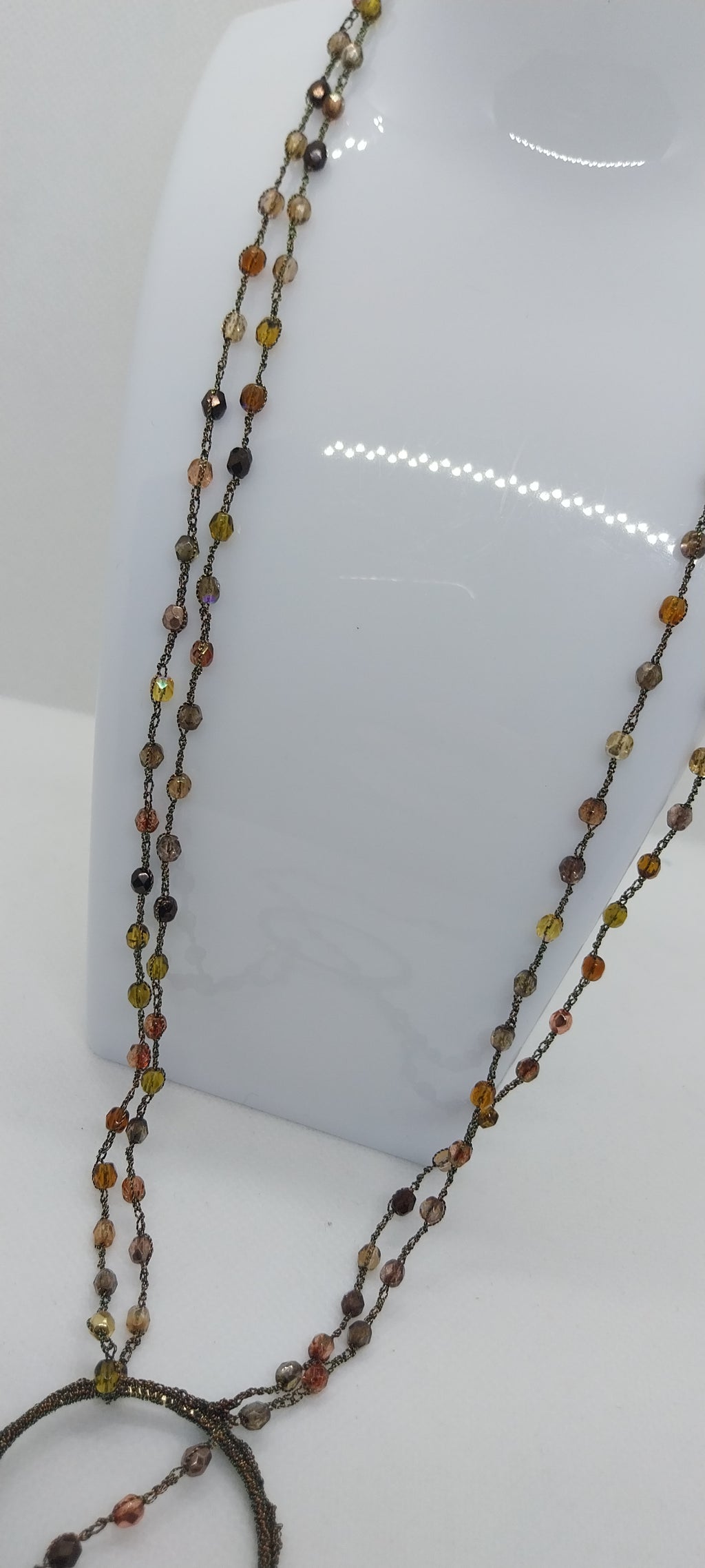 Sautoir perles cristal tons marron — fil marron brillant