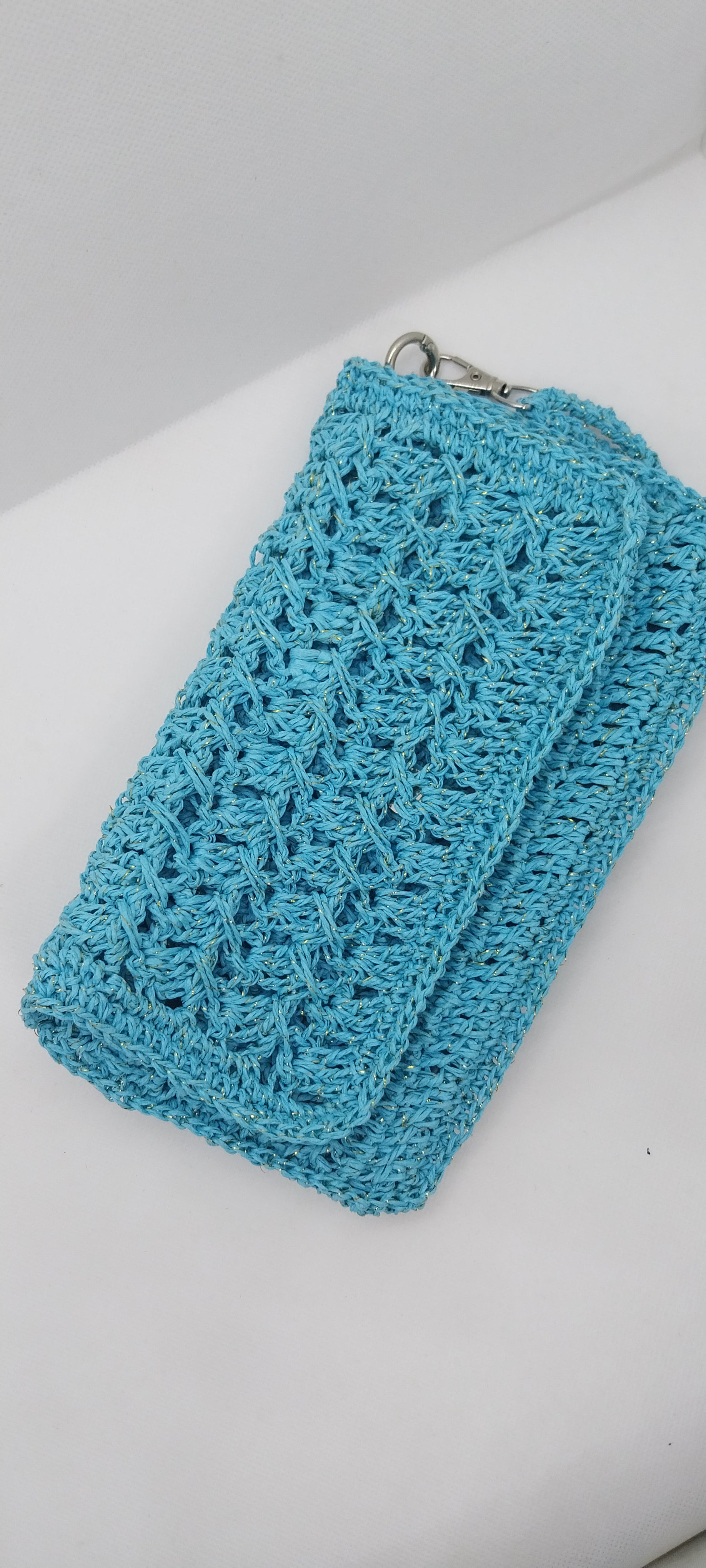 Pochette Bleu Turquoise Fil Brillant